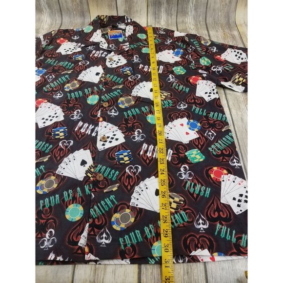 Dem Crazy Hawaiian Shirt Mens Size L Short Sleeves Button Up Poker Cards Print - Picture 7 of 11